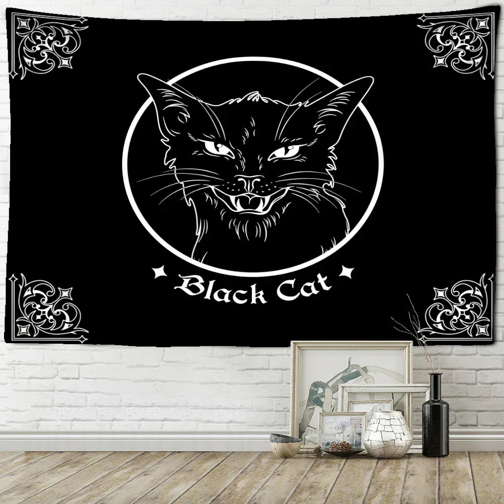 DecorBites™ Black Cat Psychedelic Tapestry Wall Hanging for Home Decor