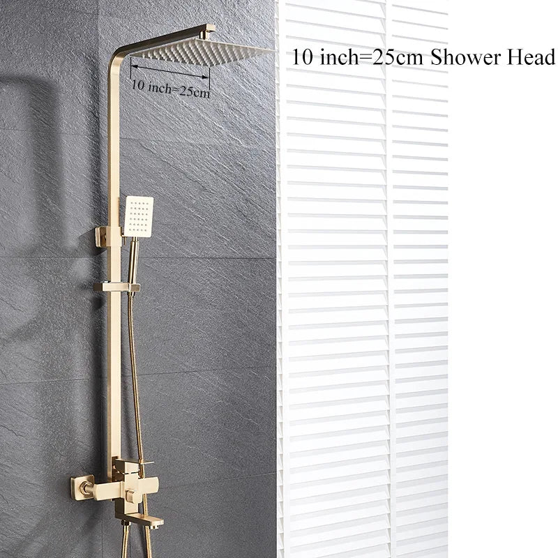 DecorBites™ Gold Wall Mounted Bathroom Shower System Kit with 4-way Mixer