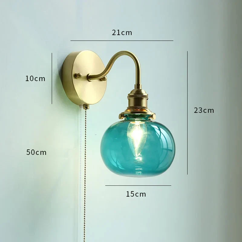 DecorBites™ Copper Wall Sconce Glass Nordic Wall Lamp LED Pull Chain Switch