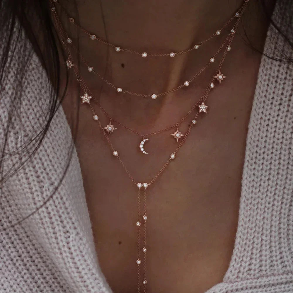 Boho Crystal Star & Moon Necklace