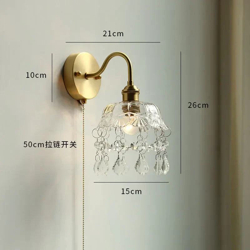 DecorBites™ Copper Wall Sconce Glass Nordic Wall Lamp LED Pull Chain Switch
