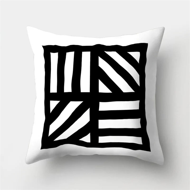 DecorBites™ Geometric Star Print Pillow Cover for Home Decor - Black & White Square Texture