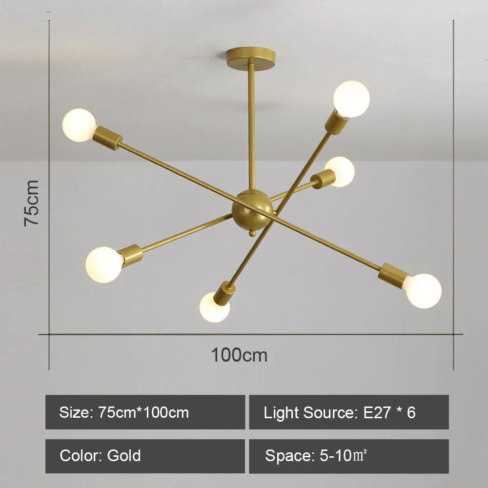 DecorBites™ LED Ceiling Chandelier: Modern & Industrial Sputnik Style for Living Room & Bedroom