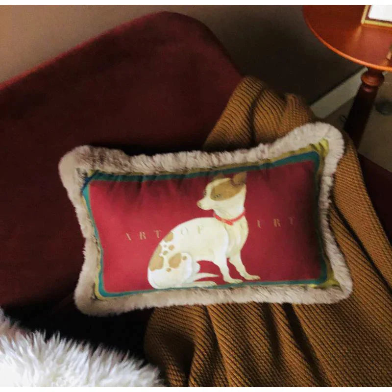 DecorBites™ Court Puppy Print Fur Fringed Bolster Pillowcase Decorative Throw Pillow Cover