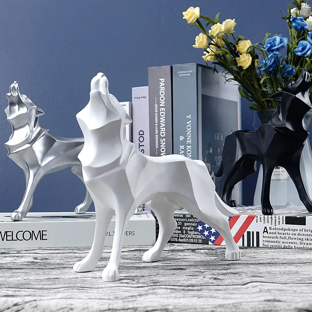 DecorBites™ Geometric Wolf Statue Resin Abstract Animal Figurine Home Office Decor Sculpture