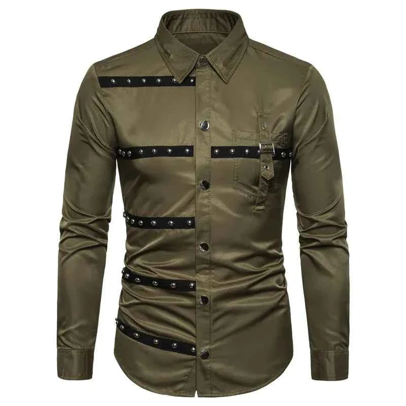 Mens Gothic Style Rivet Long Sleeve Tee