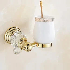DecorBites™ Gold Crystal Bathroom Accessories Set: Luxe Brass Bath Hardware Wall Mount Collection