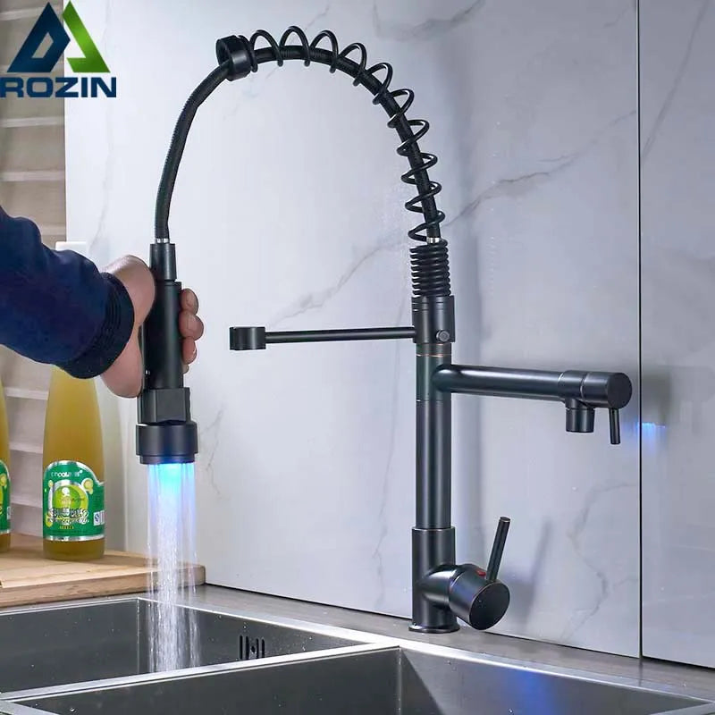 DecorBites™ Black Bronze Dual Spout Kitchen Faucet with Pull Down Sprayer