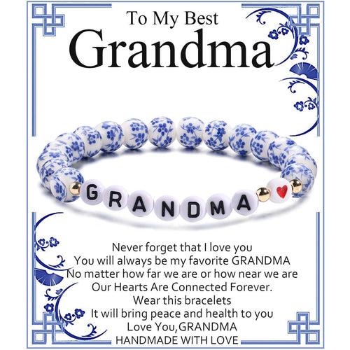 Blue and White Porcelain MAMA Beaded Bracelet