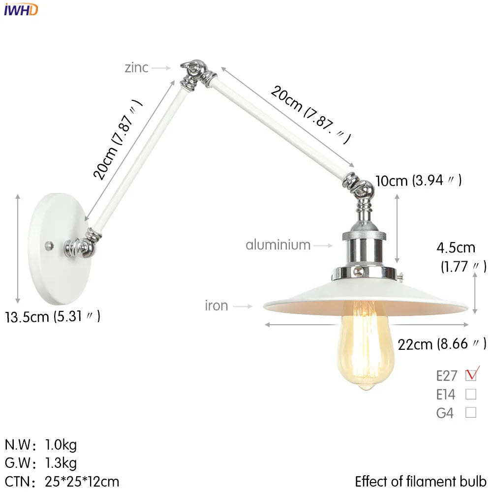 DecorBites™ Industrial Retro LED Wall Sconce Adjustable Loft Style Edison Wall Lights Fixtures