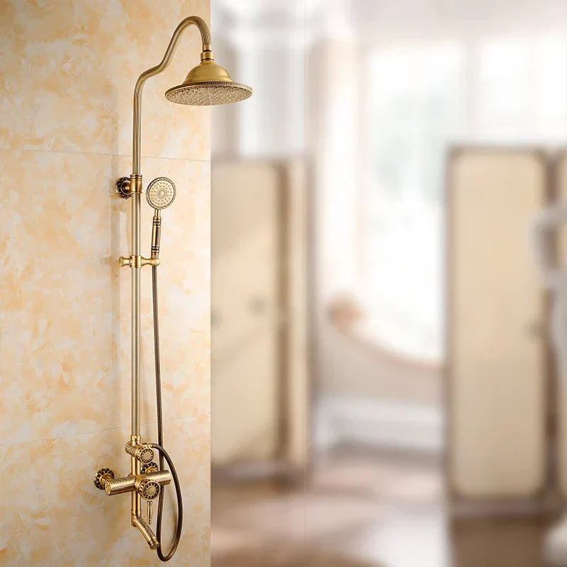 DecorBites™ Black Brass Shower Faucet Set with Wall Mount Hand Held Shower Head - 9712