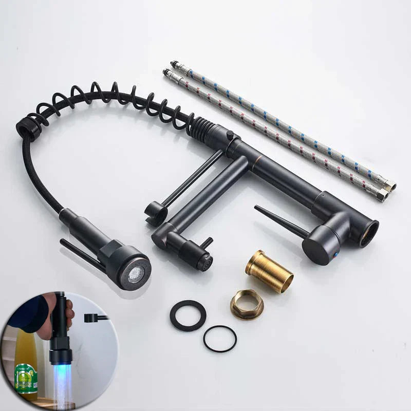 DecorBites™ Black Bronze Dual Spout Kitchen Faucet with Pull Down Sprayer