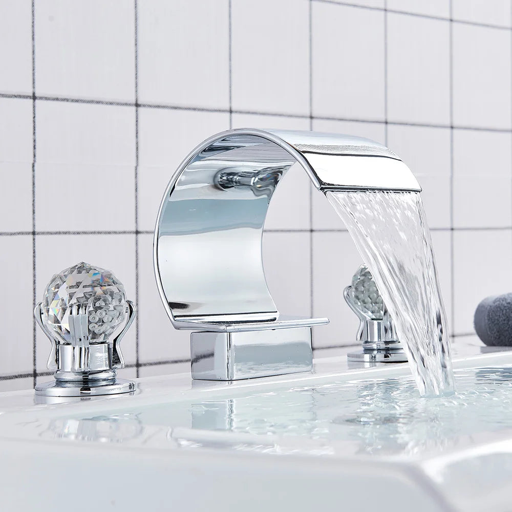 DecorBites™ Crystal Waterfall Basin Faucet with Wide Spout for Bath Sink - Hot and Cold