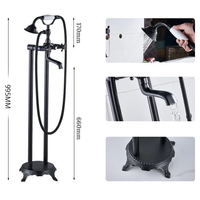 DecorBites™ Gold Tub Sink Faucet with Handshower - Freestanding Bath Mixer Tap