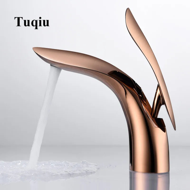 DecorBites™ Gold Brass Bathroom Faucet Single Handle Basin Mixer Tap - Rose Gold