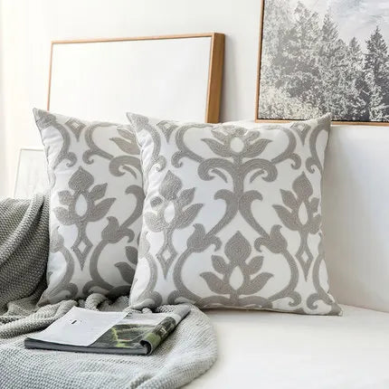 DecorBites™ Grey Geometric Embroidered Cushion Cover 45x45cm