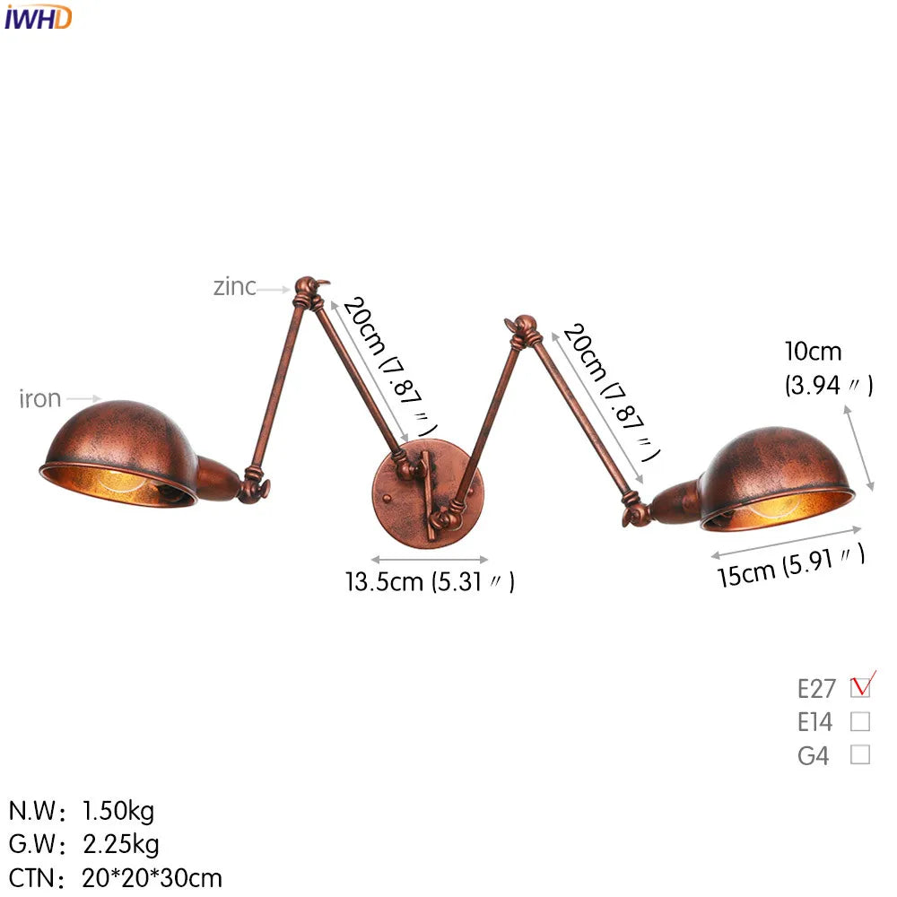 DecorBites™ Adjustable Arm LED Wall Sconce - Retro Loft Industrial Long Arm Wall Lamp