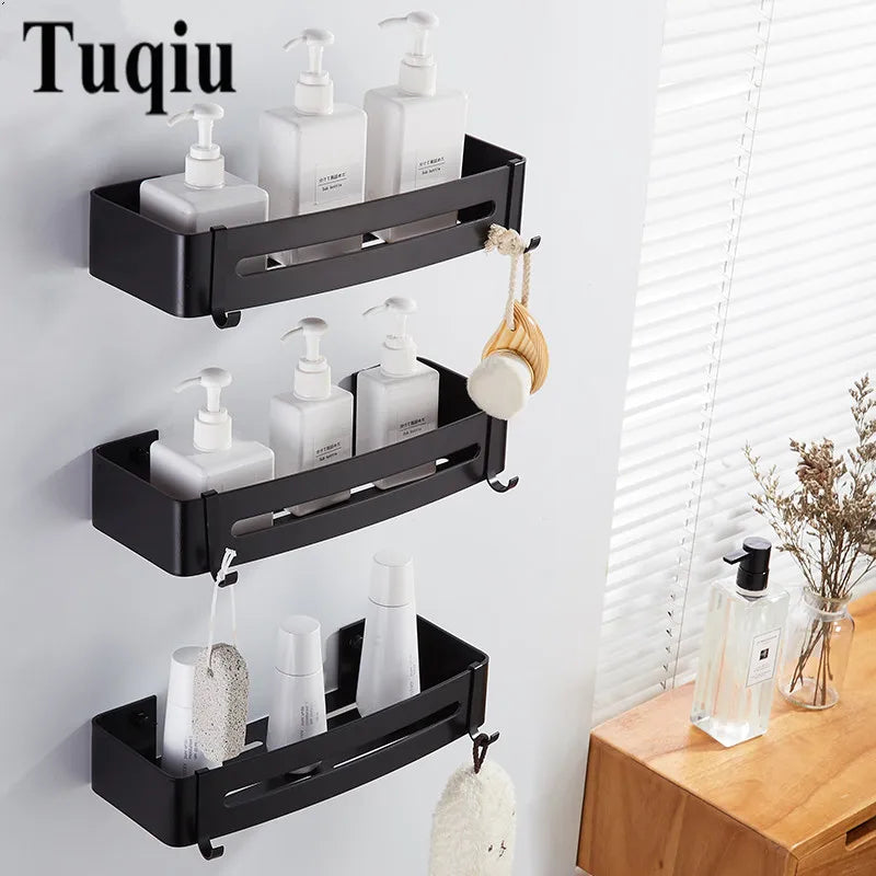 DecorBites™ Black Aluminum Bathroom Corner Shelf Wall Mounted