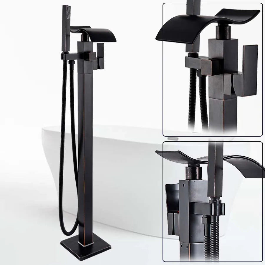DecorBites™ Black Bronze Bathtub Mixer Faucet | Single Handle Waterfall Tub Fixture