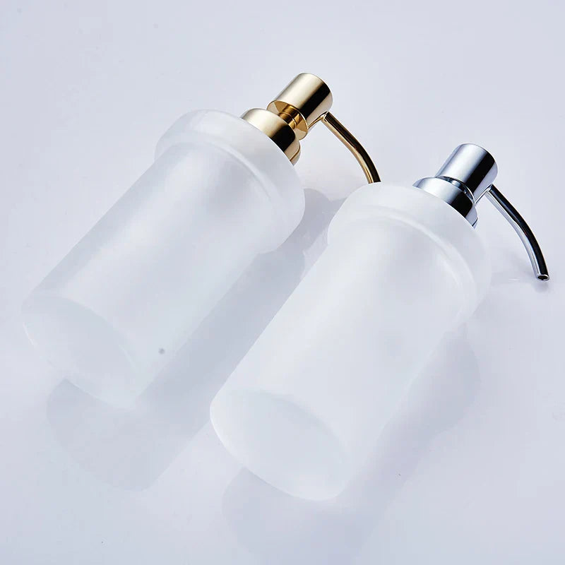 DecorBites™ Frosted Glass Liquid Soap Dispenser with Brass Head - 200ml