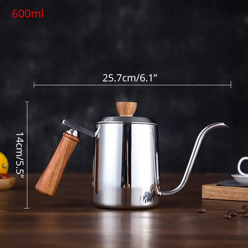 DecorBites™ Gooseneck Stainless Steel Pour Over Kettle with Wooden Handle