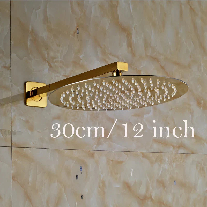 DecorBites™ Golden Ultrathin Rainfall Shower Head Set with Wall Mount Brass Arm