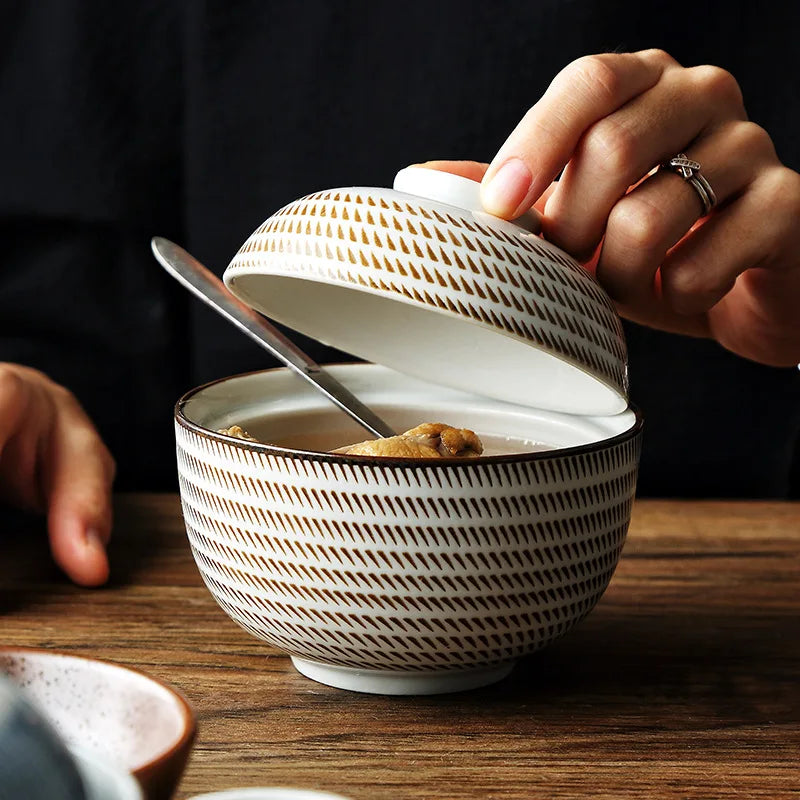 DecorBites™ Japanese Style Ceramic Soup Bowl - Eco-Friendly Under Glazed Tureen