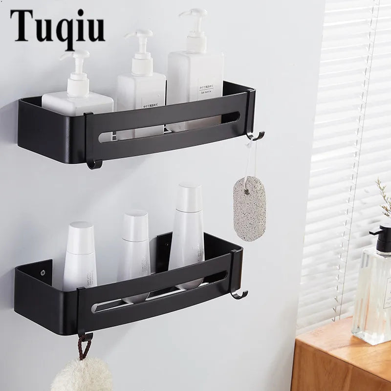 DecorBites™ Black Aluminum Bathroom Corner Shelf Wall Mounted