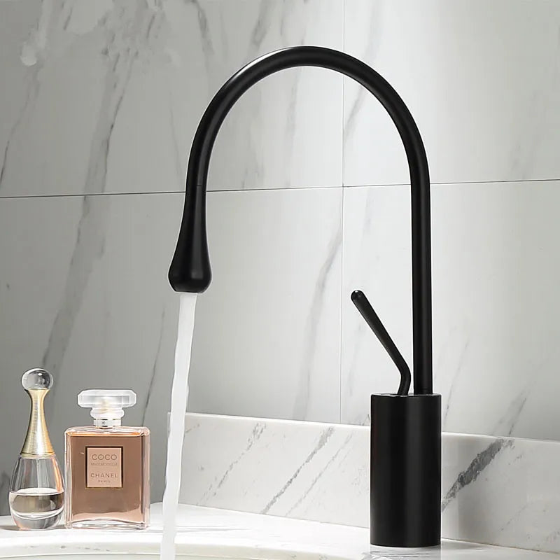 DecorBites™ Gold & Marble Basin Faucet: Single Handle Swivel Sink Water Crane