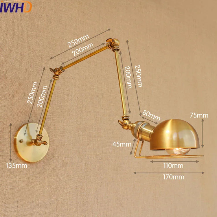 DecorBites™ Gold Swing Arm LED Wall Lamp Retro Loft Industrial Sconce