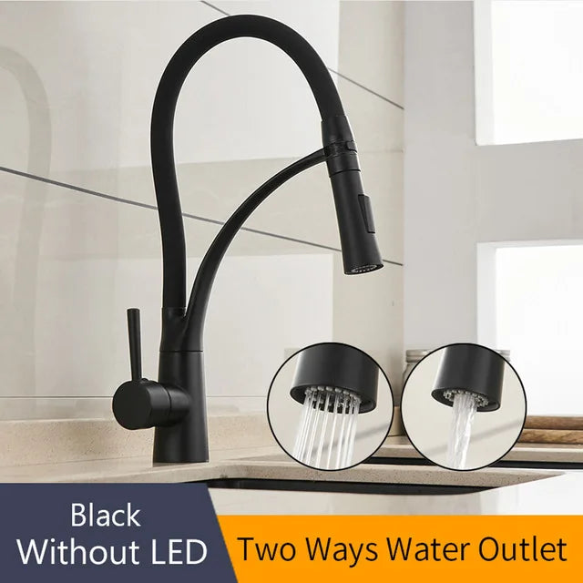 DecorBites™ LED Kitchen Faucet with Rubber Design and Single Handle Pull Down