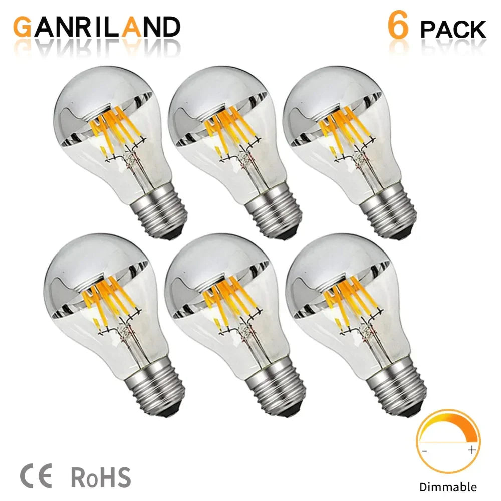 DecorBites™ LED Filament Bulb A19 Silver Bowl 8W 800lm Dimmable CRI 85 2700K 6000K Warm Cold