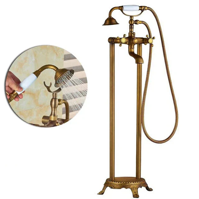 DecorBites™ Gold Tub Sink Faucet with Handshower - Freestanding Bath Mixer Tap