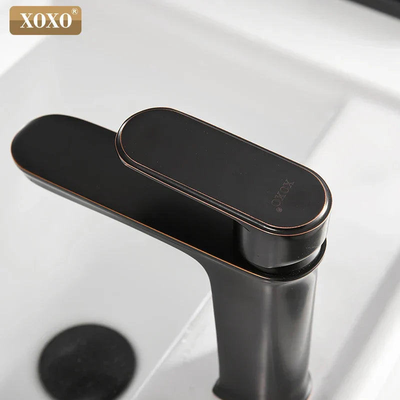 DecorBites™ Black Finish Brass Basin Faucet Hot Cold Water Mixer Tap Single Handle