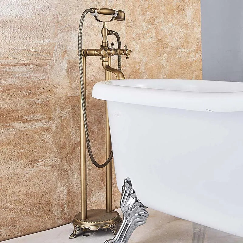 DecorBites™ Dual Ceramic Handle Freestanding Tub Faucet with Handshower