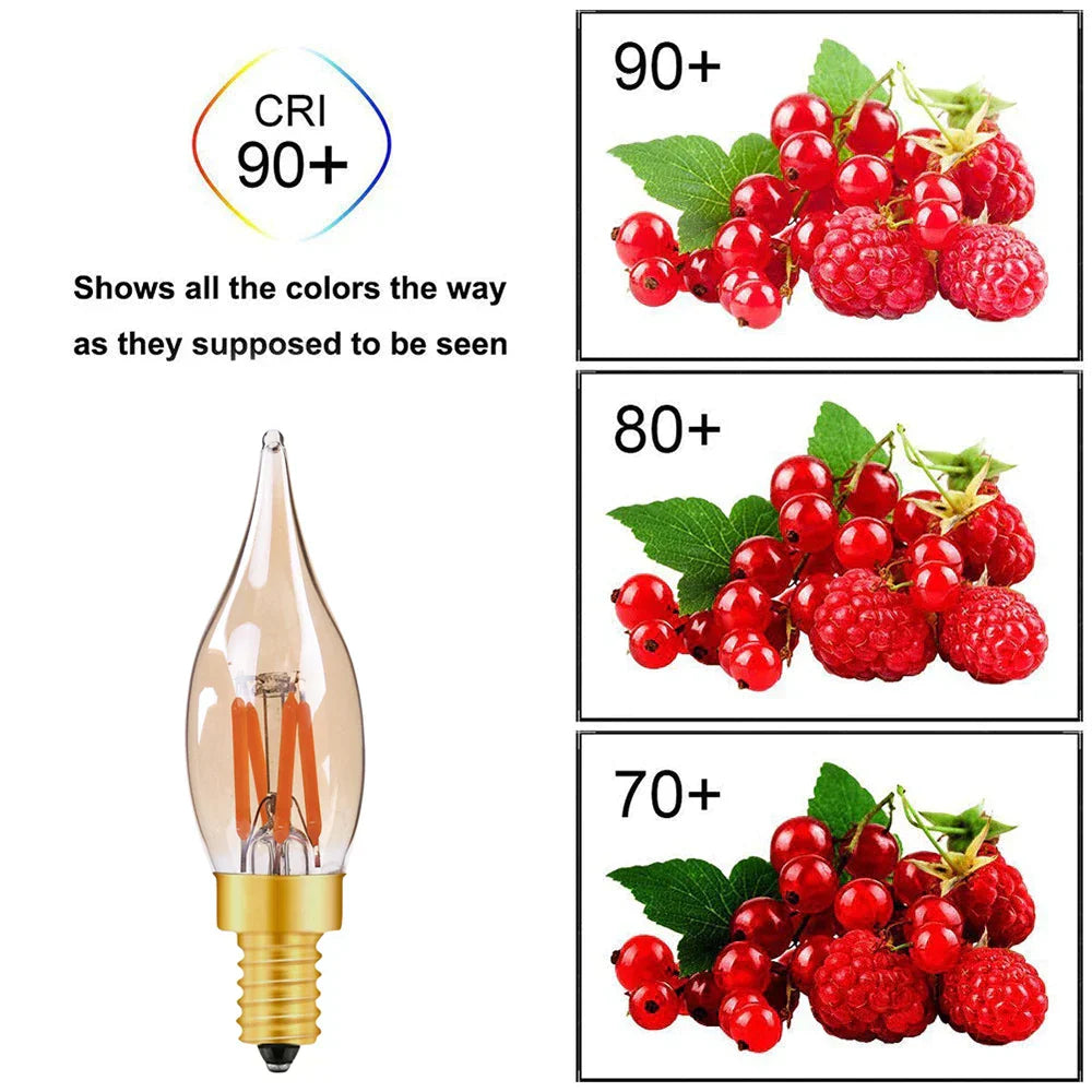DecorBites™ LED Filament Bulb C22T Gold Tint Candle Lamp E12 2W 2200K Chandelier Decoration