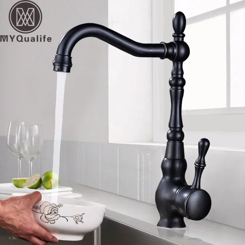 DecorBites™ Black Brass Faucet Single Handle 360 Rotate Basin Sink Mixer Taps