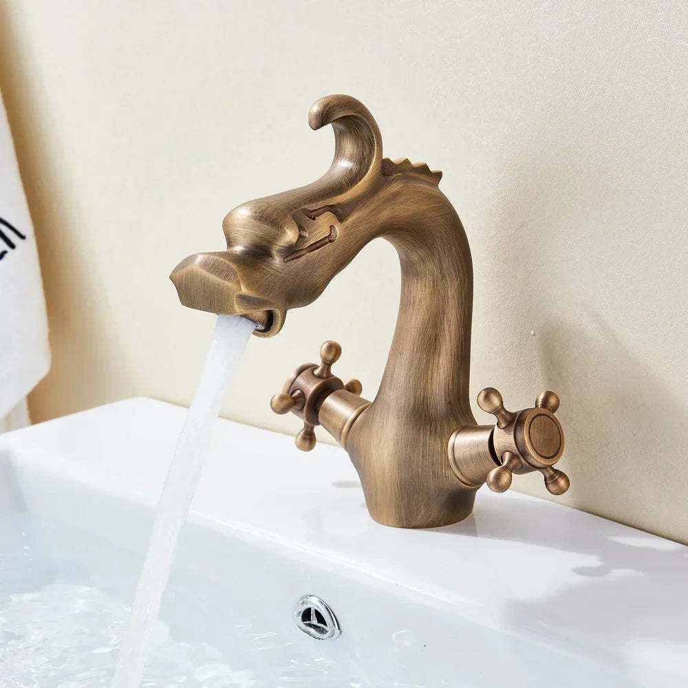 DecorBites™ Dragon Handle Basin Faucet - Antique Bronze Vessel Sink Mixer Tap