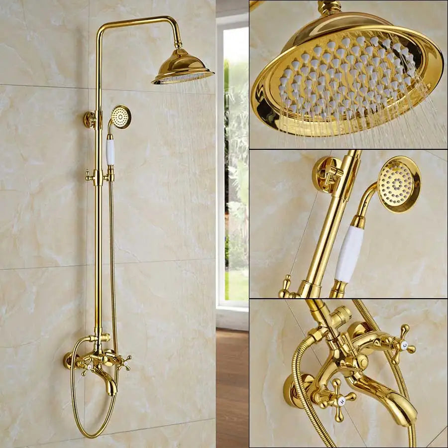 DecorBites™ Dual Handle Brass Bathtub Shower Faucet Set with 8" Rainfall Shower Head