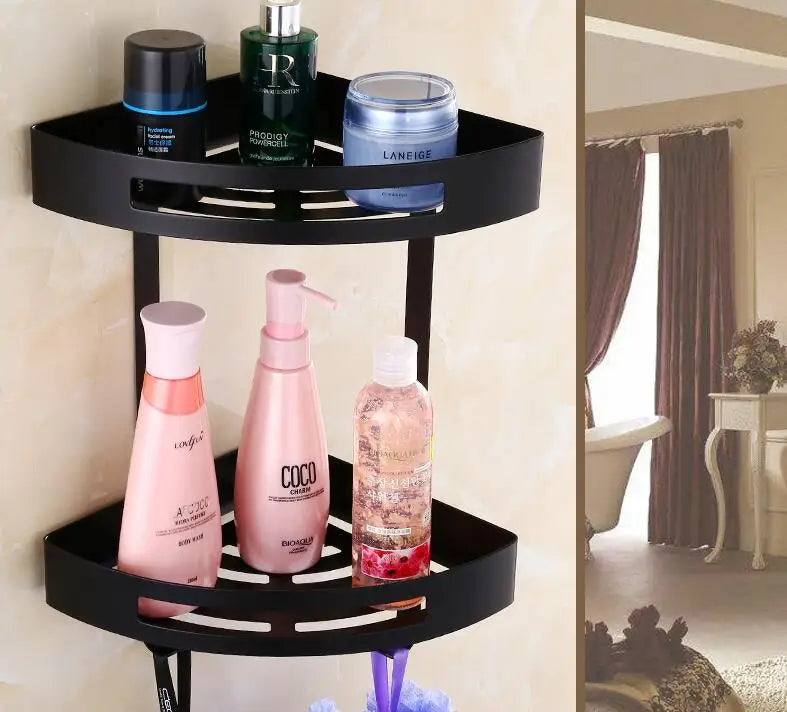 DecorBites™ Gold Stainless Steel Bathroom Corner Shelf – Rose Gold Shower Caddy