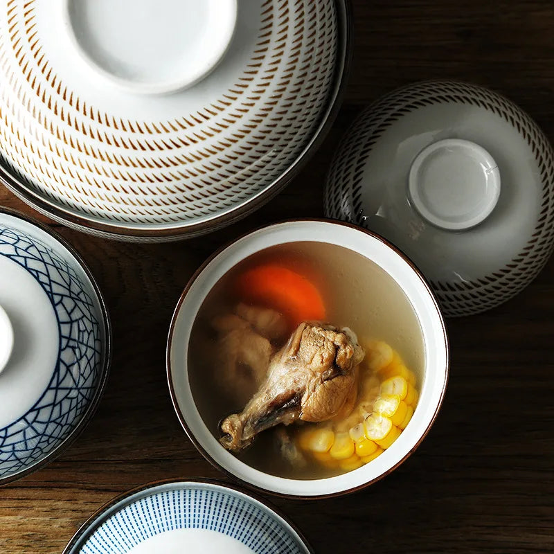 DecorBites™ Japanese Style Ceramic Soup Bowl - Eco-Friendly Under Glazed Tureen