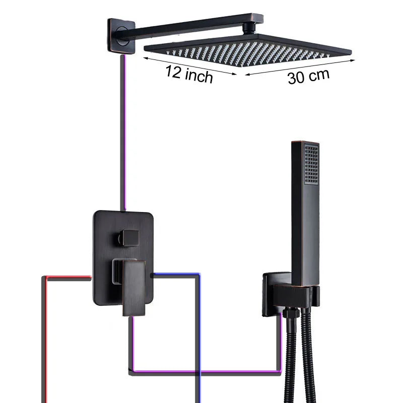 DecorBites™ Black Bronze Shower Faucet Set with Rainfall Mixer Tap & 2-ways Valve