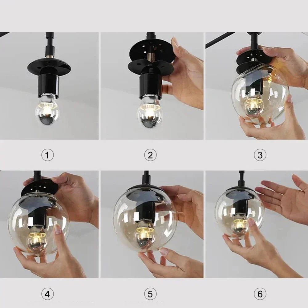 DecorBites™ Glass Ball LED Chandelier: Nordic Industrial Edison Lighting Fixture