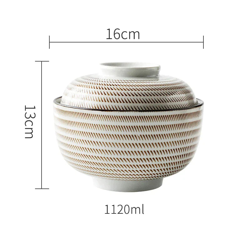 DecorBites™ Japanese Style Ceramic Soup Bowl - Eco-Friendly Under Glazed Tureen