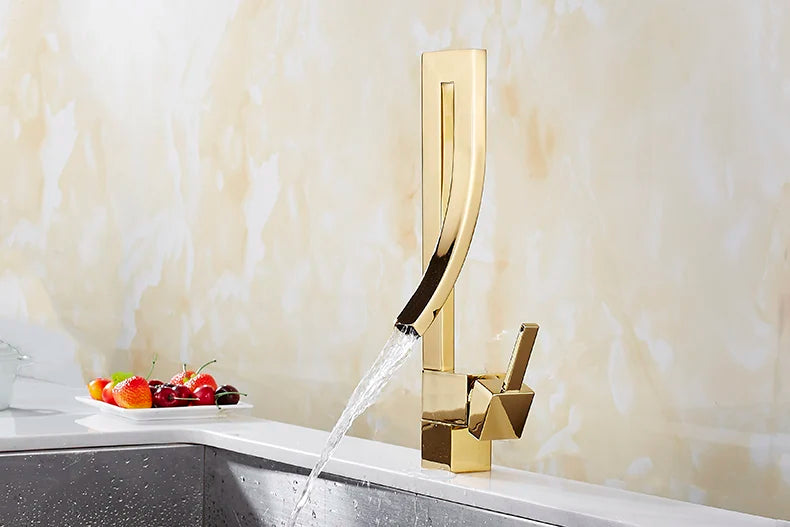 DecorBites™ Gold Brass Square Basin Faucet Single Handle Hot Cold Mixer Water Tap