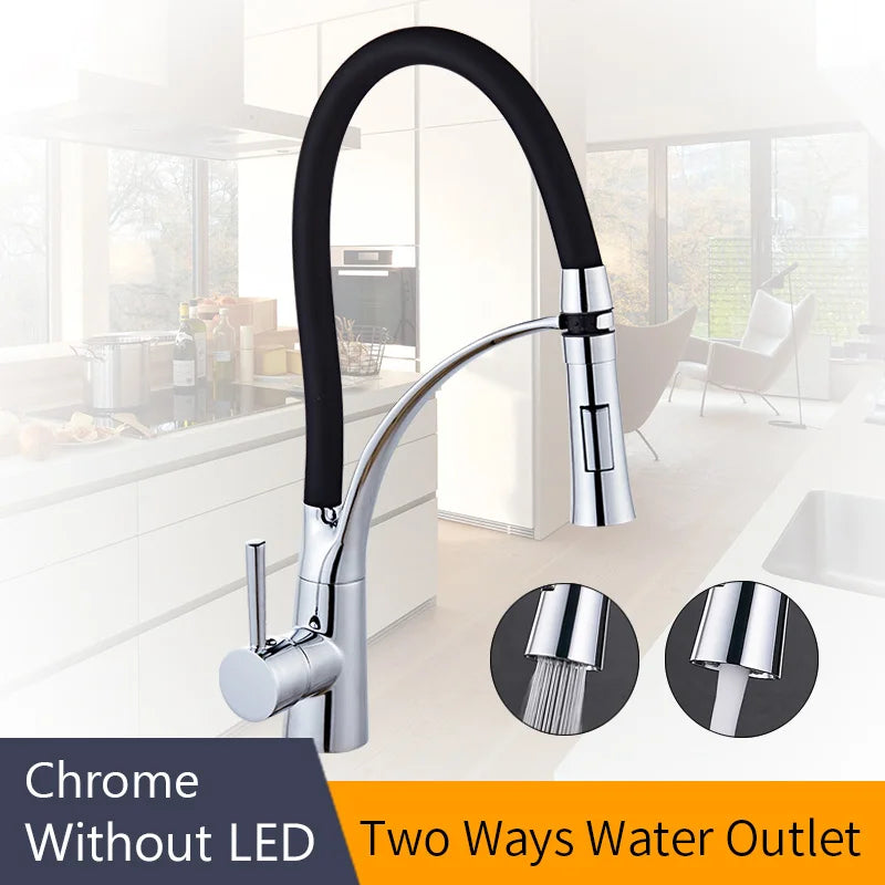 DecorBites™ LED Kitchen Faucet with Rubber Design and Single Handle Pull Down