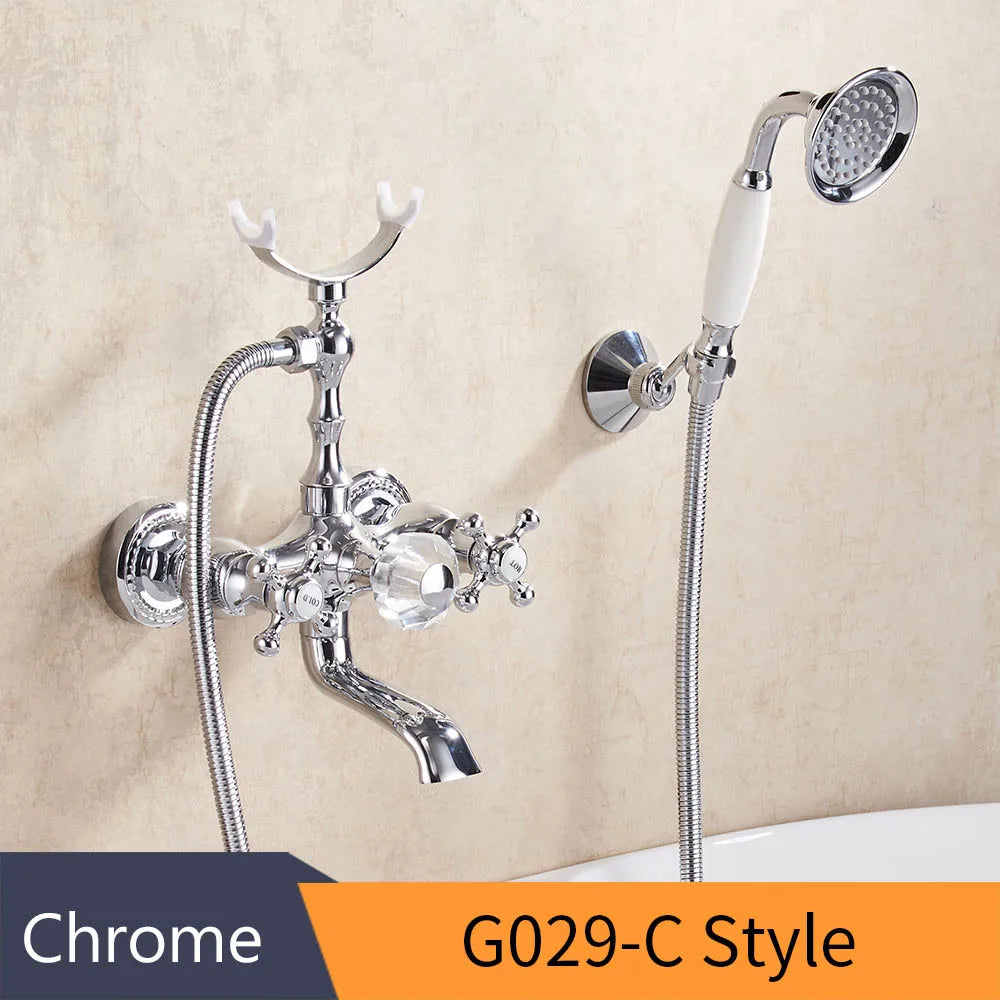DecorBites™ Gold Brass Wall Mounted Bathtub Faucet with Hand Held Shower Kit