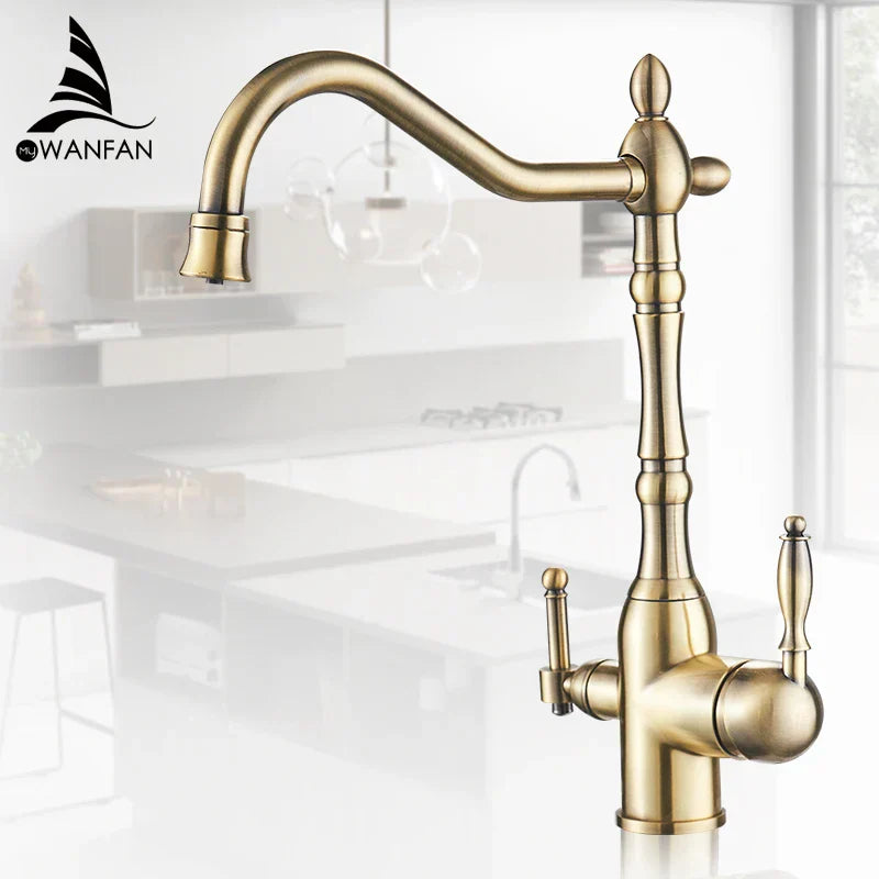 DecorBites™ Gold Kitchen Faucet with 360 Rotation, Cold/Hot Mixer Tap & Water Purification