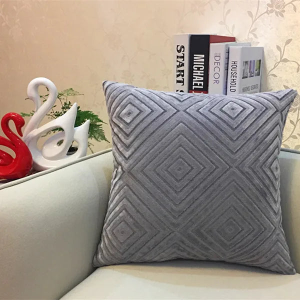 DecorBites™ Geometric Chenille Flocking Cushion Cover in Grey Yellow Purple Red, 45x45cm/30x50cm