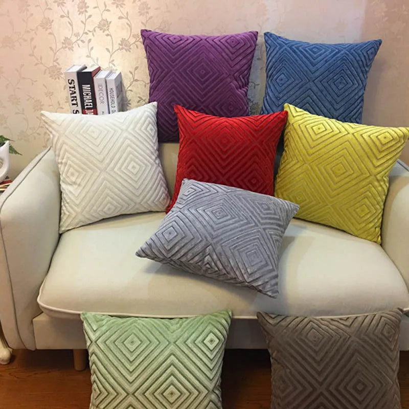 DecorBites™ Geometric Chenille Flocking Cushion Cover in Grey Yellow Purple Red, 45x45cm/30x50cm